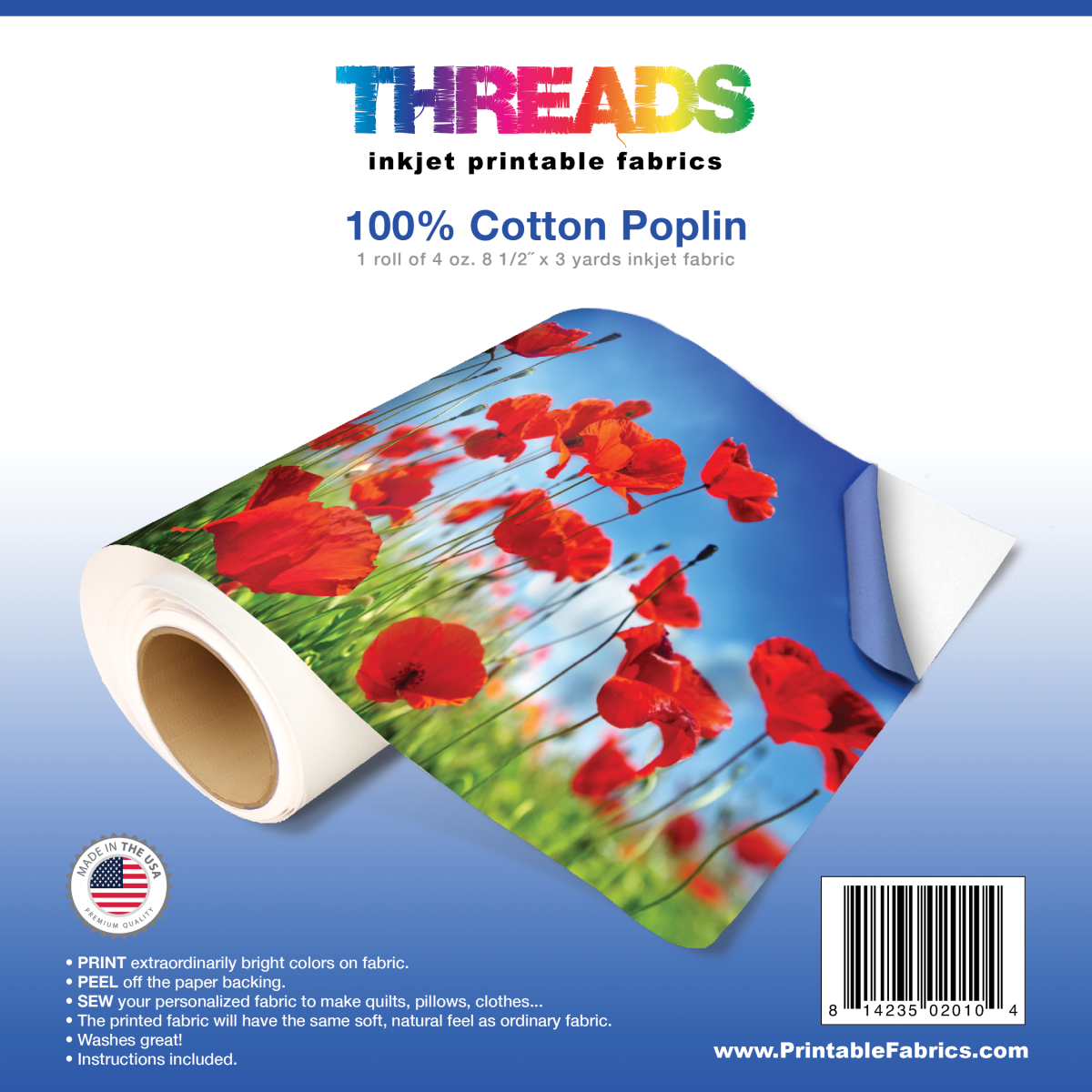 Threads Inkjet Printable Fabrics Cotton Poplin 8 1/2in X 11in 